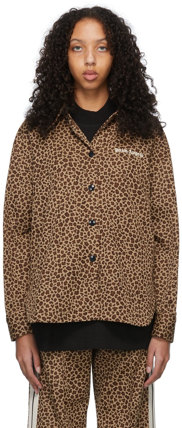 Košulja Palm Angels Leopard Print Long Sleeve Shirt Smeđa | PWGA050S22FAB0016010