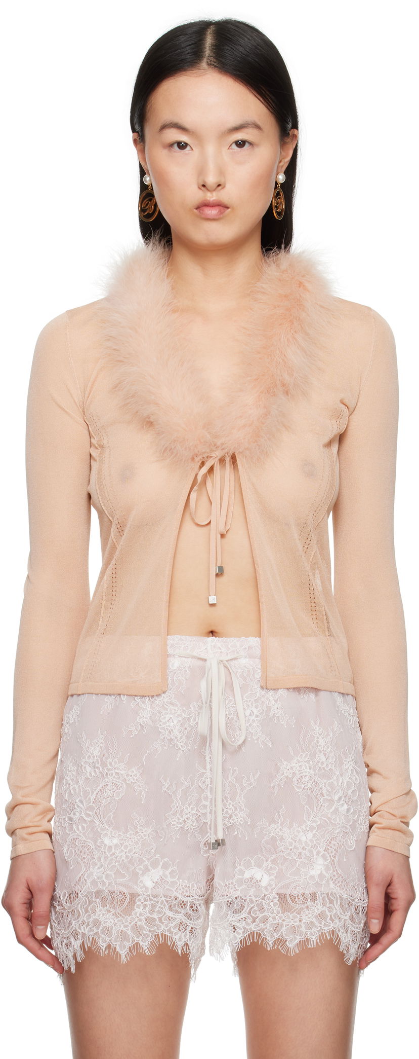 Džemper Blumarine Blumarine Feather Trim Knit Cardigan Ružičasta | P522M558A