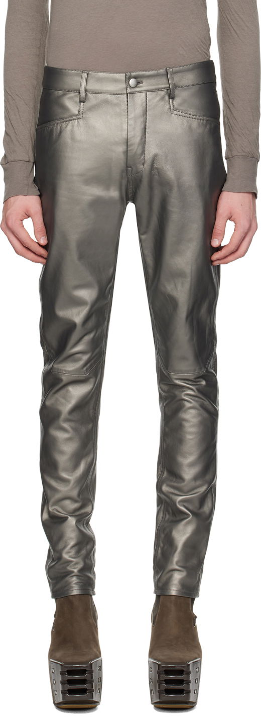 Hlače Rick Owens Rick Owens Tyrone Leather Pants Metalik | RU01D3393 LLPM