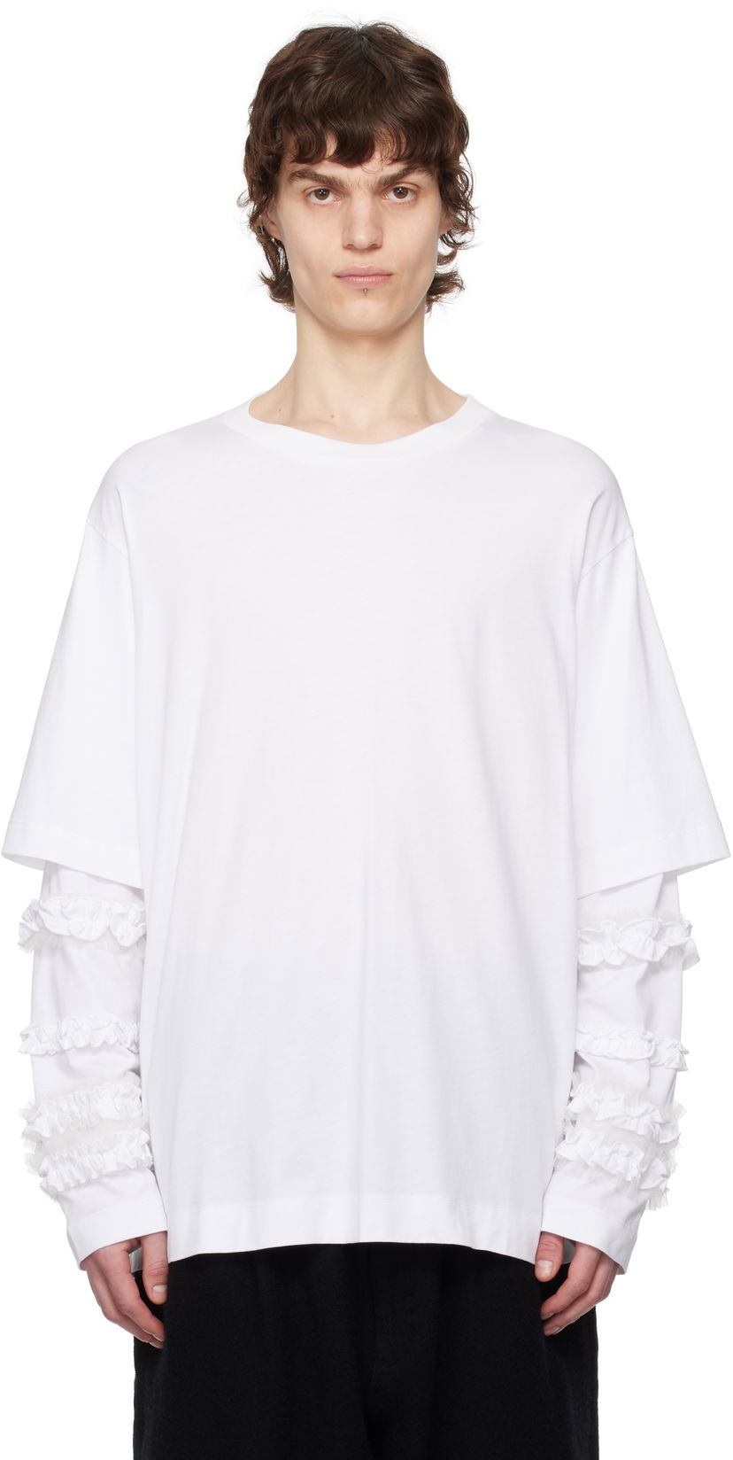 Majica kratkih rukava Simone Rocha Simone Rocha Layered Ruffle Frill Long Sleeve T-Shirt Bijela | 5326 0553