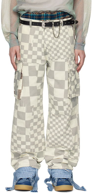 Cargo hlače ERL Checkered Print Relaxed Fit Cargo Pants Bijela | ERL08P005, 0