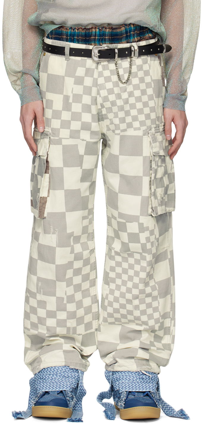 Cargo hlače ERL Checkered Print Relaxed Fit Cargo Pants Bijela | ERL08P005