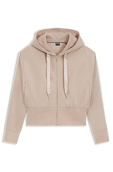 Dukserice BOSS Cropped Zip-Up Hoodie with Monogram Tape Bež | 50545635
