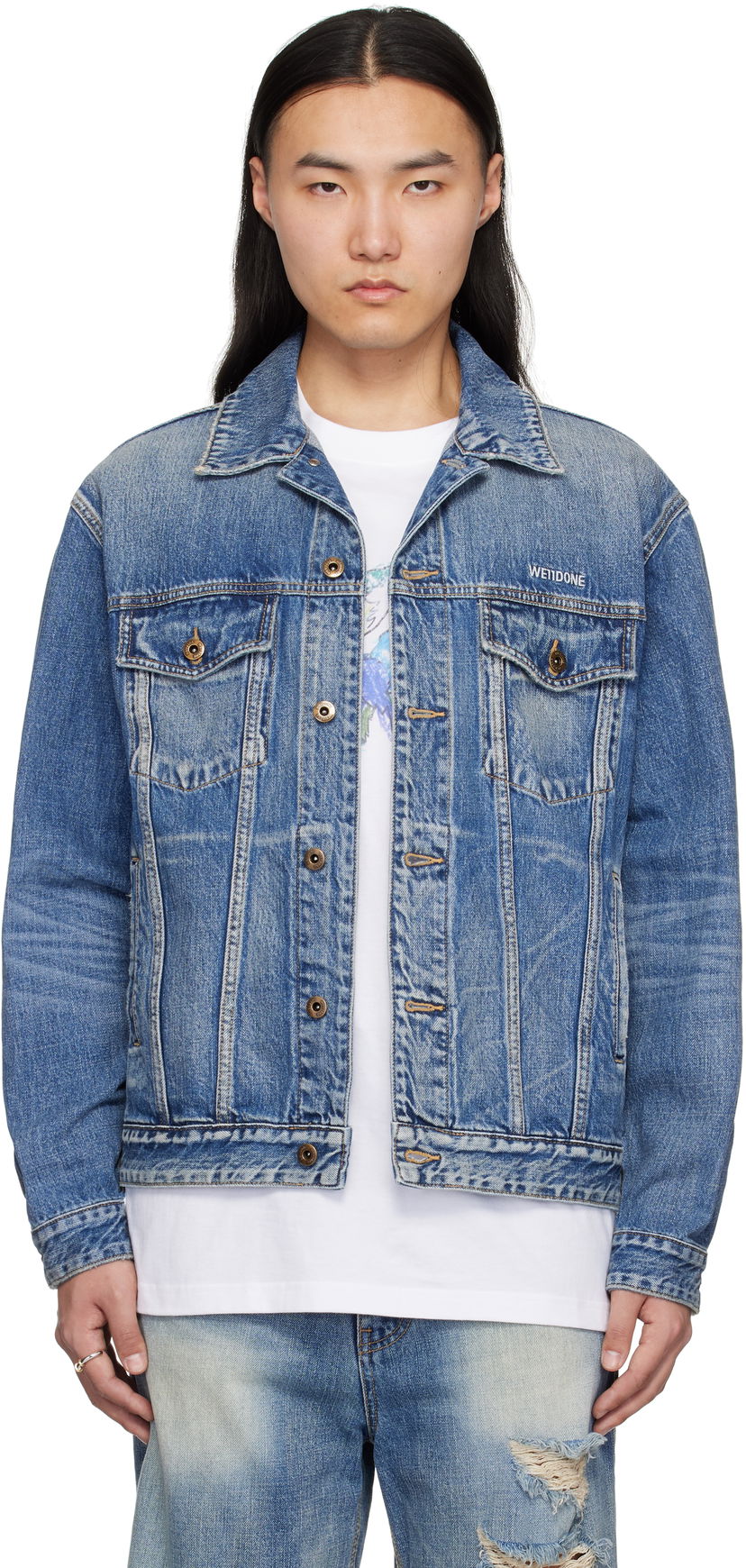 Jakna We11done We11done Washed Denim Jacket Plava | WD-DJ0-25-313-U-BL