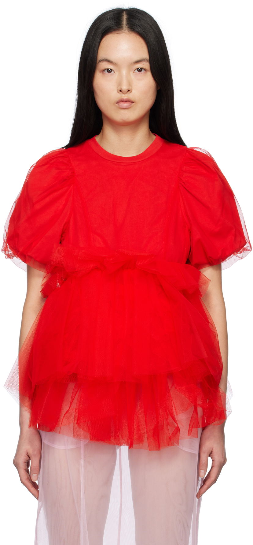 Majica kratkih rukava Simone Rocha Simone Rocha Tulle Overlay Puff Sleeve Tutu Hem T-Shirt Crvena | 5310 0553