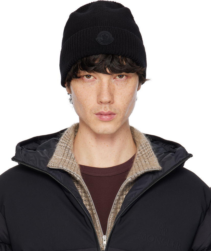 Kapica Moncler Moncler Logo Patch Beanie Crna | K10913B00022M1367