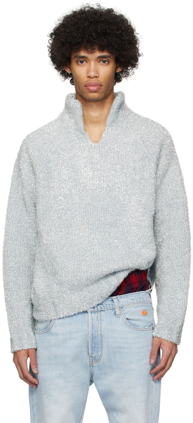 Džemper ERL ERL Metallic Funnel Neck Sweater Plava | ERL08N357