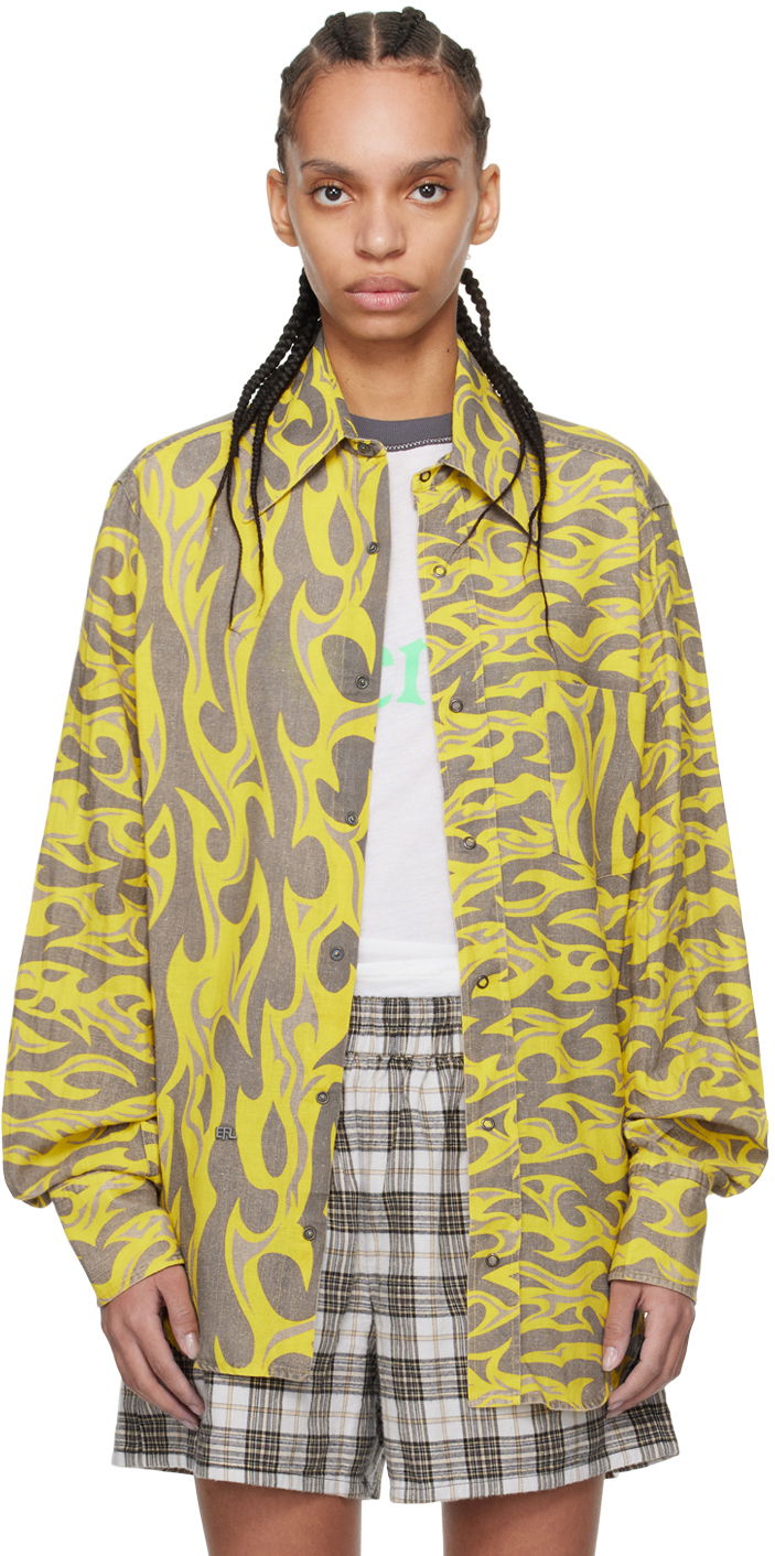 Košulja ERL ERL Flame Print Relaxed Shirt Žuta | ERL08B004
