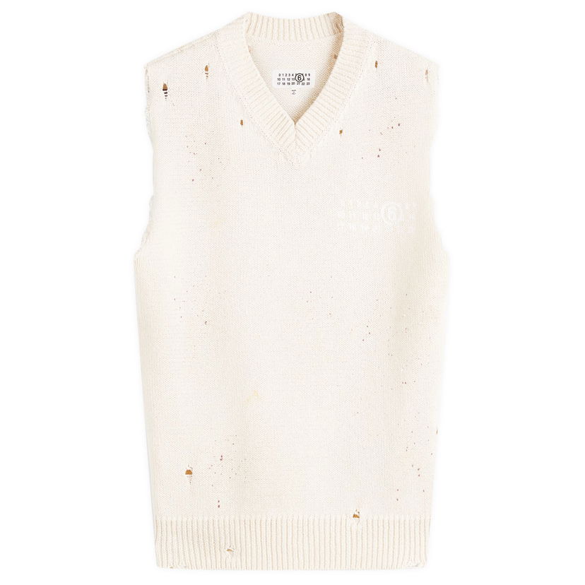 Džemper Maison Margiela MM6 Maison Margiela Men's Distressed Numbers Print Vest, Size Large Bijela | SH2FB0014-M13123-102S