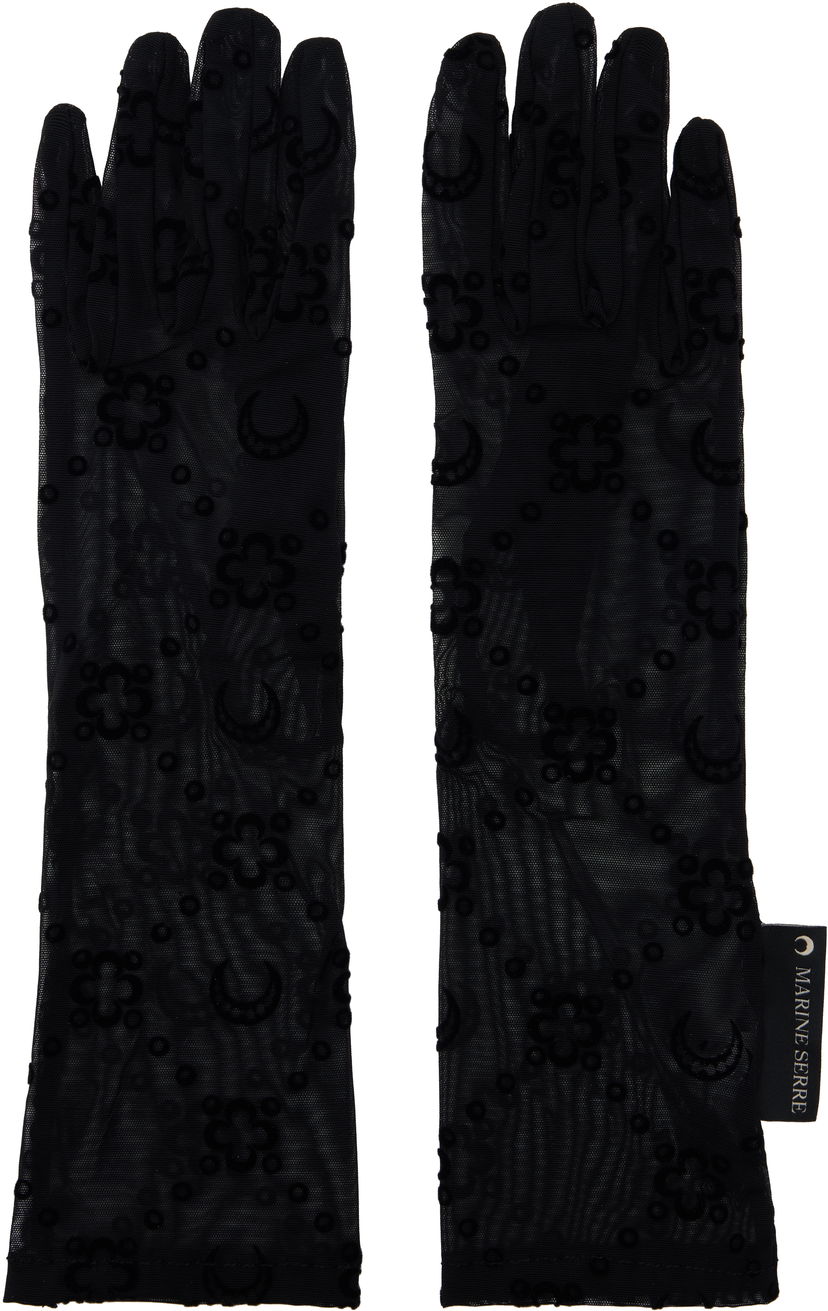 Rukavice Marine Serre Marine Serre Recycled Mesh Flock Long Gloves Crna | WSA027A CJER0005