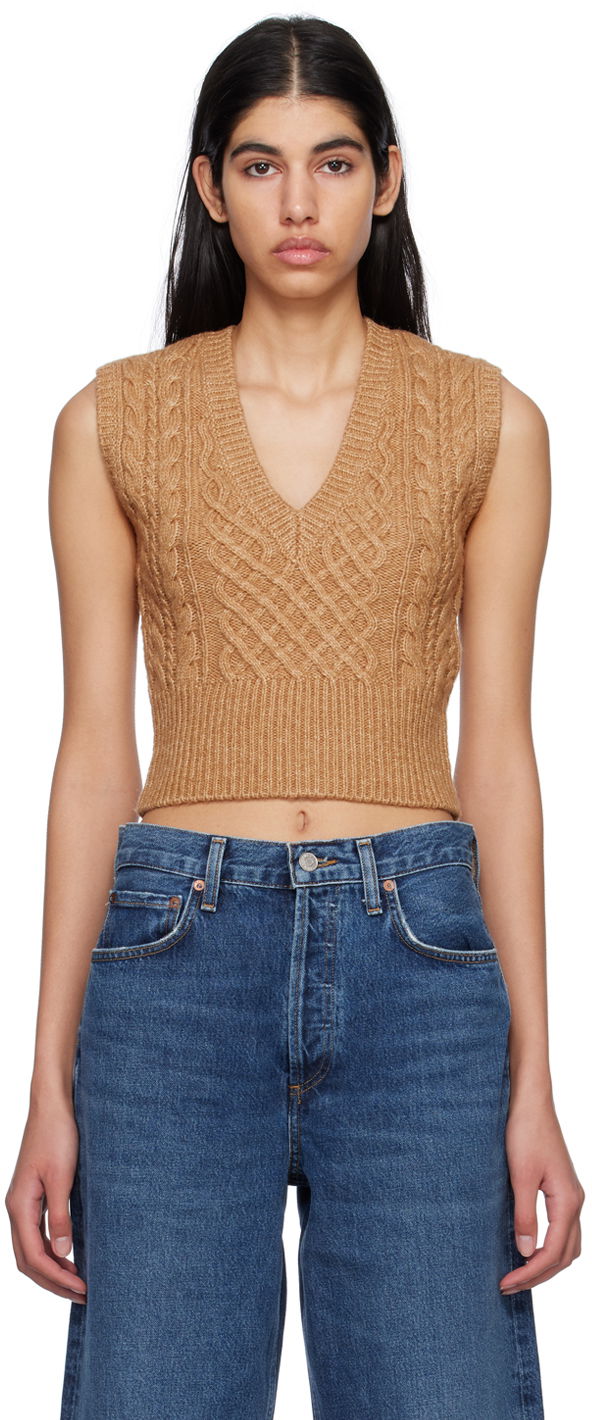 Džemper rag & bone Elizabeth Cable Knit Vest Smeđa | WAS22HS031SM31