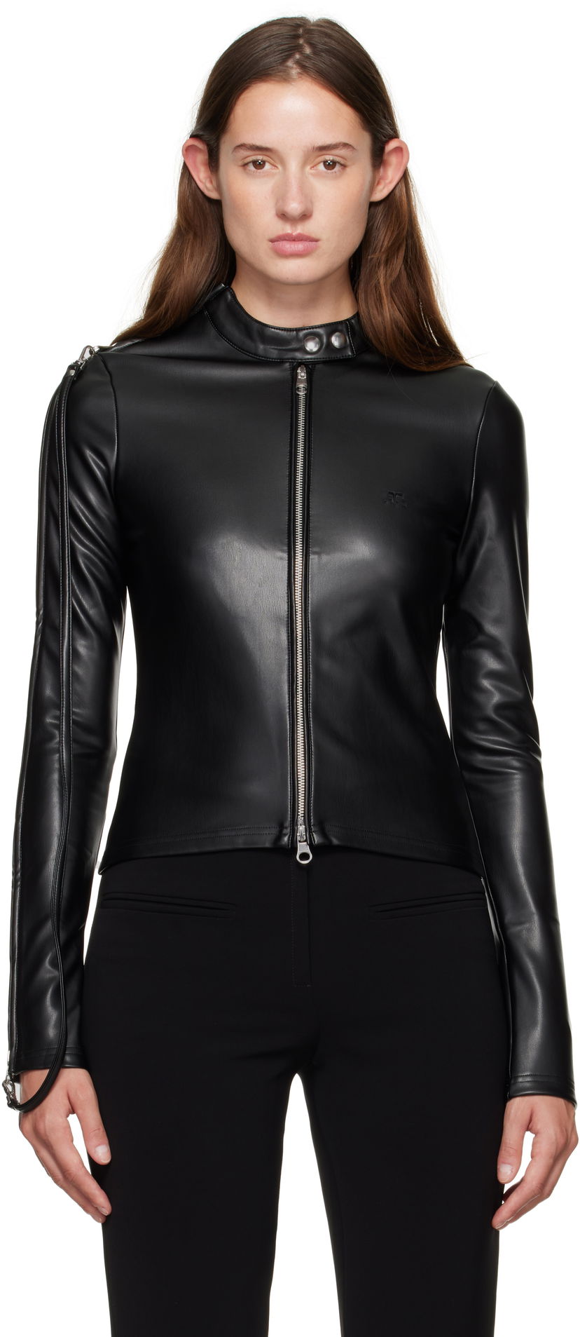 Jakna Courrèges Courrèges Zipped Biker Faux-Leather Top Crna | 325CTO436PU0049