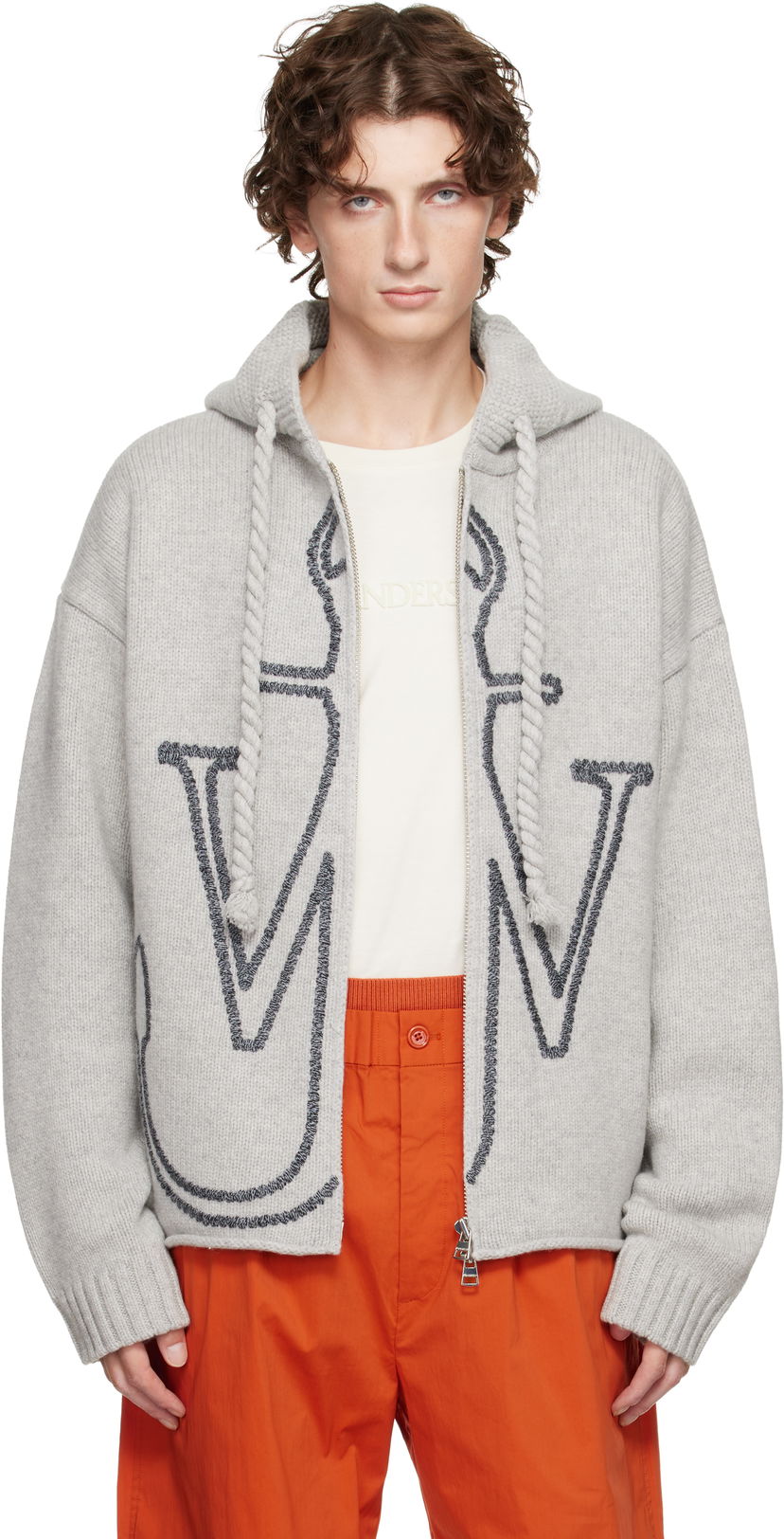 Dukserice JW Anderson Anchor Embroidery Zip Hoodie Siva | KW1429-YN0412