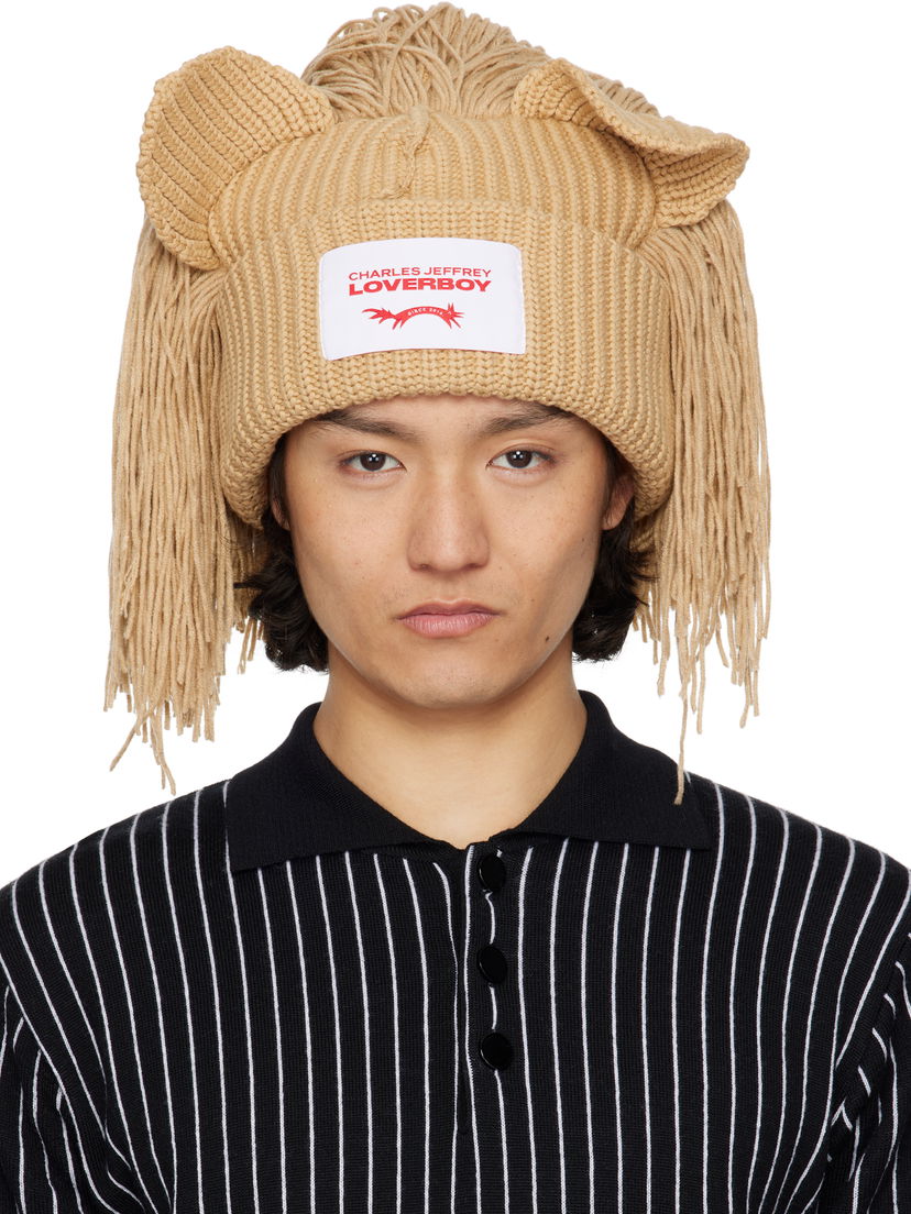 Kapica Charles Jeffrey Loverboy Charles Jeffrey LOVERBOY Supersized Lion Knit Beanie Bež | 54131101