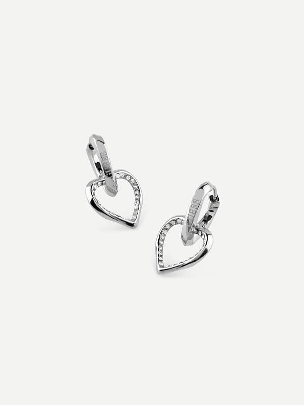 Naušnice GUESS Silver Heart Hoop Earrings Metalik | JUBE04617JW