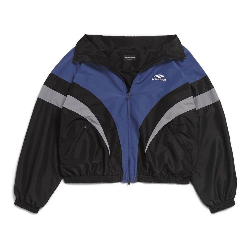 Vjetrovka Balenciaga 3B Sports Icon Off Shoulder Track Jacket Plava | 790756TMO101000