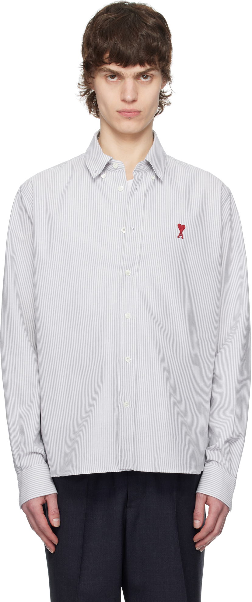 Košulja AMI AMI Cotton Striped Button-Down Ami de Coeur Shirt Bijela | USH063.CO0087