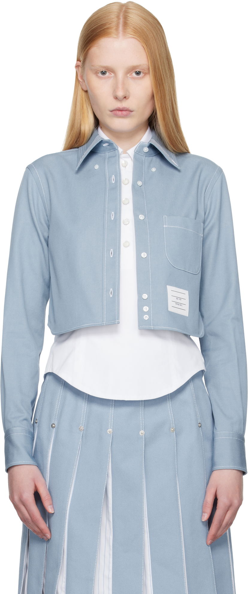 Košulja Thom Browne Thom Browne Classic Cropped Long Sleeve Shirt Plava | FLL183A-F0991