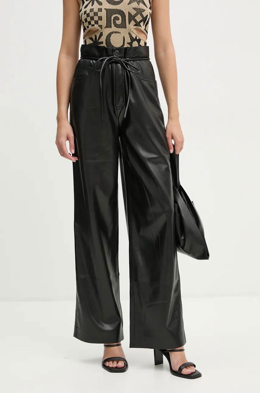 Hlače Nanushka Sato High Waist Wide Leg Leather Pants Crna | NW24PFOW10151