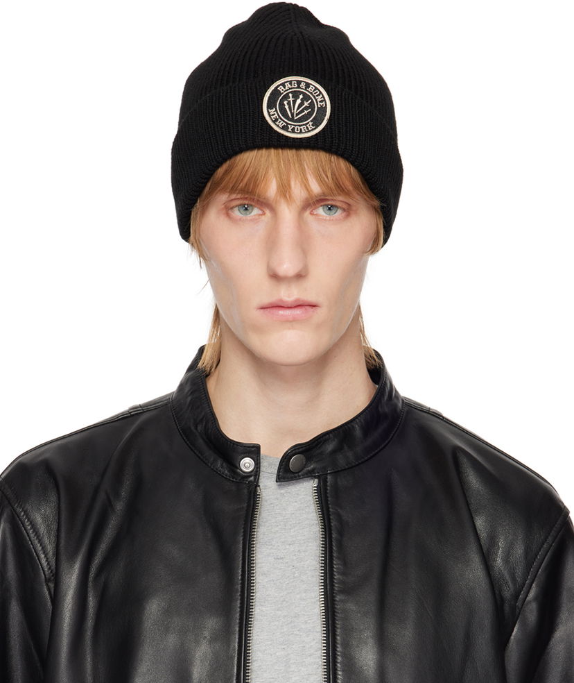 Kapica rag & bone Charlie Logo-Embroidered Wool Beanie Crna | WJK22HS009BV09
