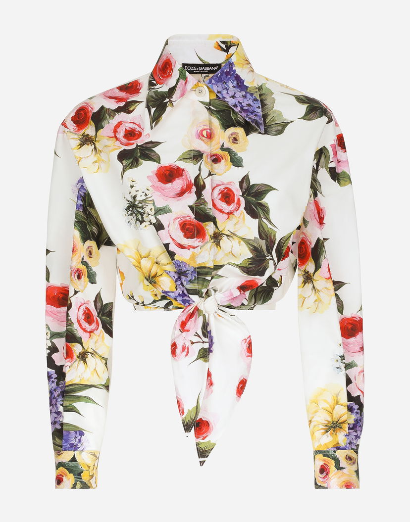 Košulja Dolce & Gabbana Garden Print Tie-Front Crop Top Bijela | F5R73THS5Q1HA4YB