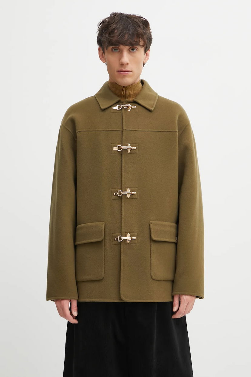 Kaputi Drôle de Monsieur Wool Blend Caban Jacket with Metallic Toggle Fasteners Zelena | I.JT248.WO042