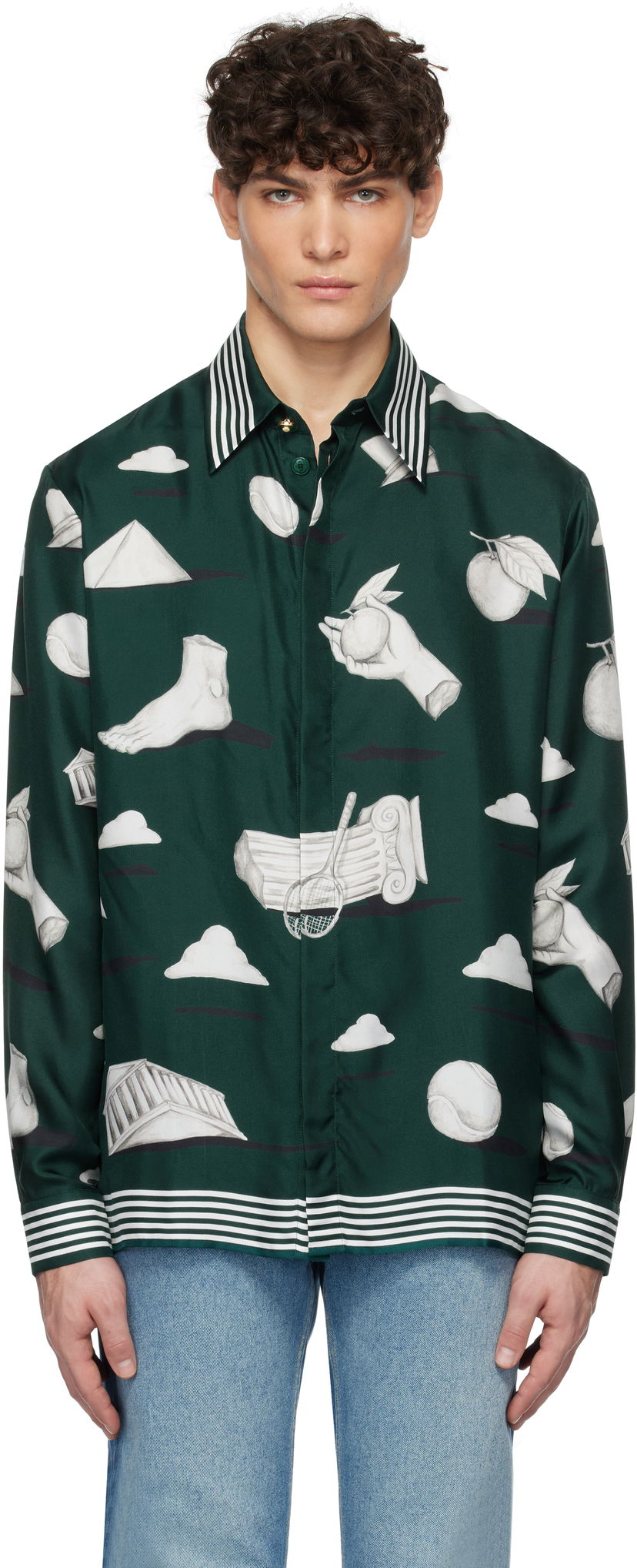 Košulja Casablanca Classic Collar Long Sleeve Shirt with Print Zelena | U-MPS25-SH-021-02