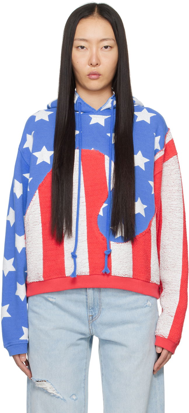 Dukserice ERL Stars & Stripes Swirl Print Fleece Hoodie Crvena | ERL07T022