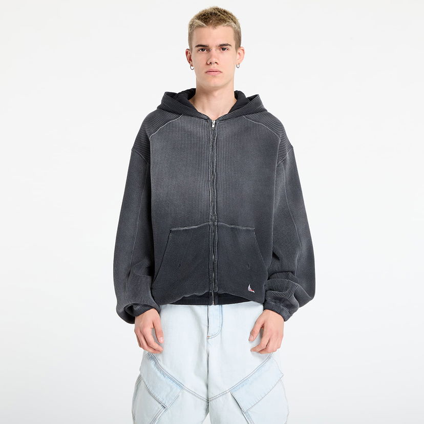 Dukserice ROA ROA Bee Sun Faded Waffle Zip Up Hoodie Crna | RBMW0513FA340 BLK0001