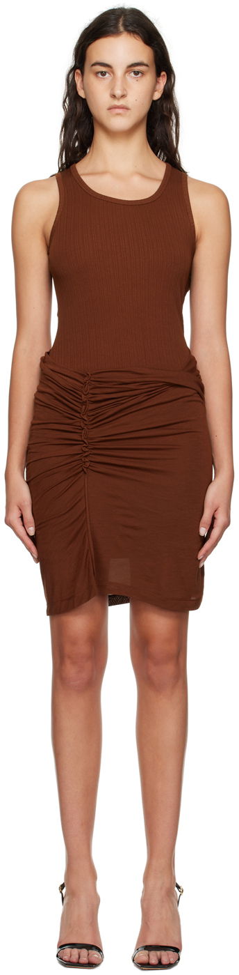 Haljina Helmut Lang Helmut Lang Ruched Mini Dress Smeđa | N06HW605
