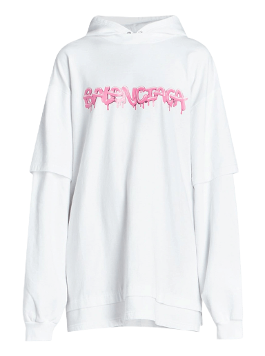 Dukserice Balenciaga Double Sleeve Hoodie Bijela | 681029 TLVF1 0901