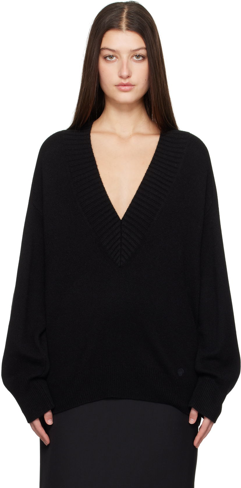 Džemper Loulou de Saison Loulou de Saison Sage V-Neck Sweater Crna | SAGE