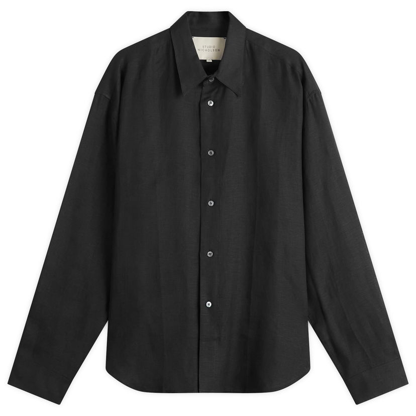 Košulja Studio Nicholson Studio Nicholson Linen Shirt, Size Large Crna | RAFESNM-1402-DKN