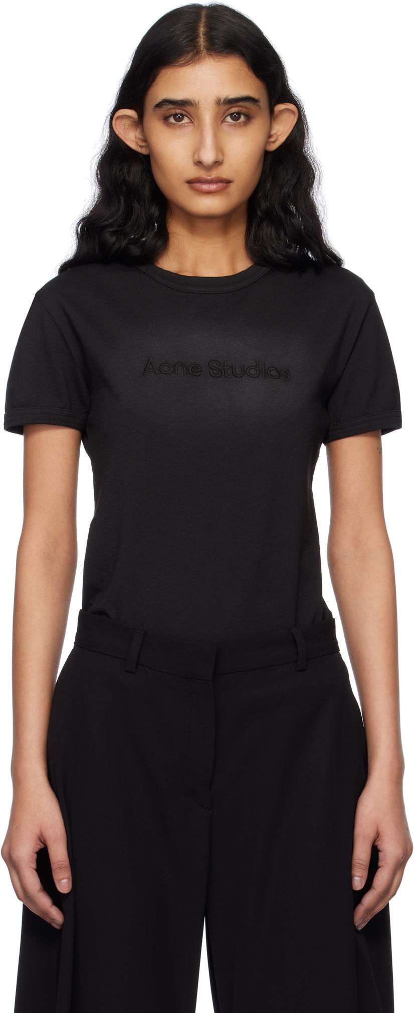 Majica kratkih rukava Acne Studios Acne Studios Fitted T-Shirt With Logo Crna | AL0457-
