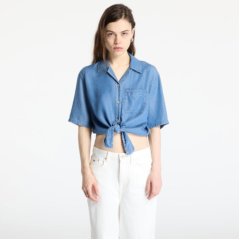 Košulja Tommy Hilfiger Tommy Jeans Women's Chambray Tie Front Short Sleeve Shirt Plava | DW0DW20603 1A4