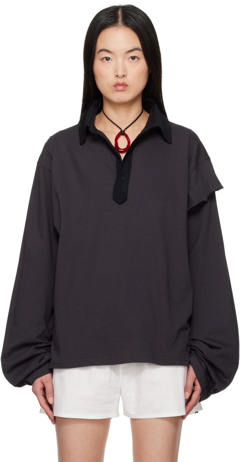 Polo majica Ottolinger Ottolinger Long Sleeve Polo Crna | 11510291501