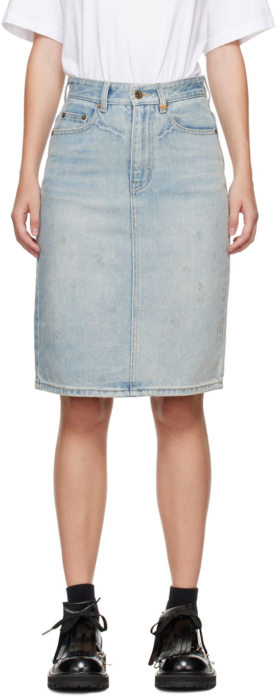 Suknja We11done Washed Denim Midi Skirt Plava | WD-DS2-24-372-W-SK