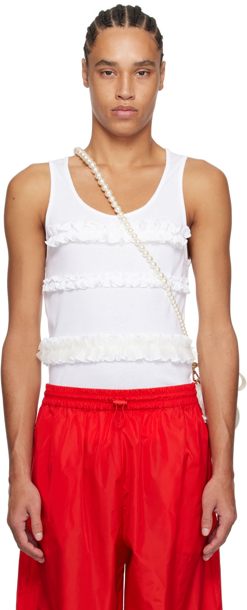 Majica bez rukava Simone Rocha Simone Rocha Ruffle Frill Tank Top Bijela | 5324F 0553