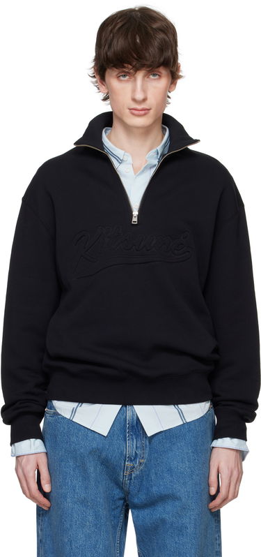 Dukserice MAISON KITSUNÉ Maison Kitsuné Varsity Half Zip Sweater Crna | OM00302KM0321, 0