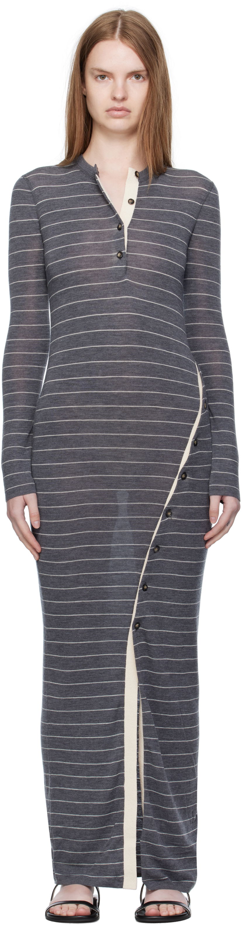Haljina Nanushka Nanushka Dakoa Striped Terry Merino Maxi Dress Siva | NW25PFDR03994