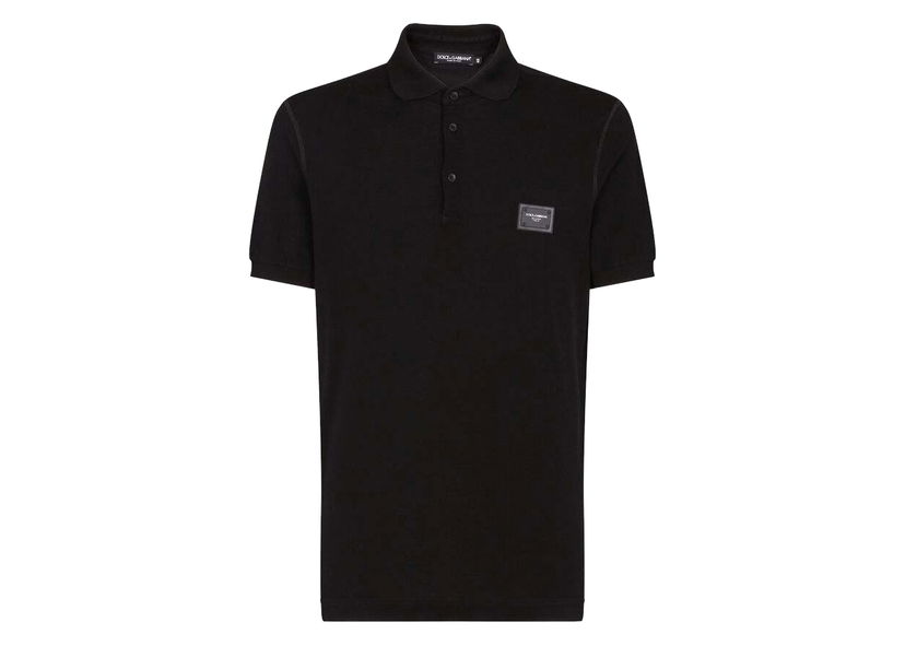 Polo majica Dolce & Gabbana Cotton Pique Branded Plate Polo Shirt Black Crna | G8KK1TFU7ENN0000
