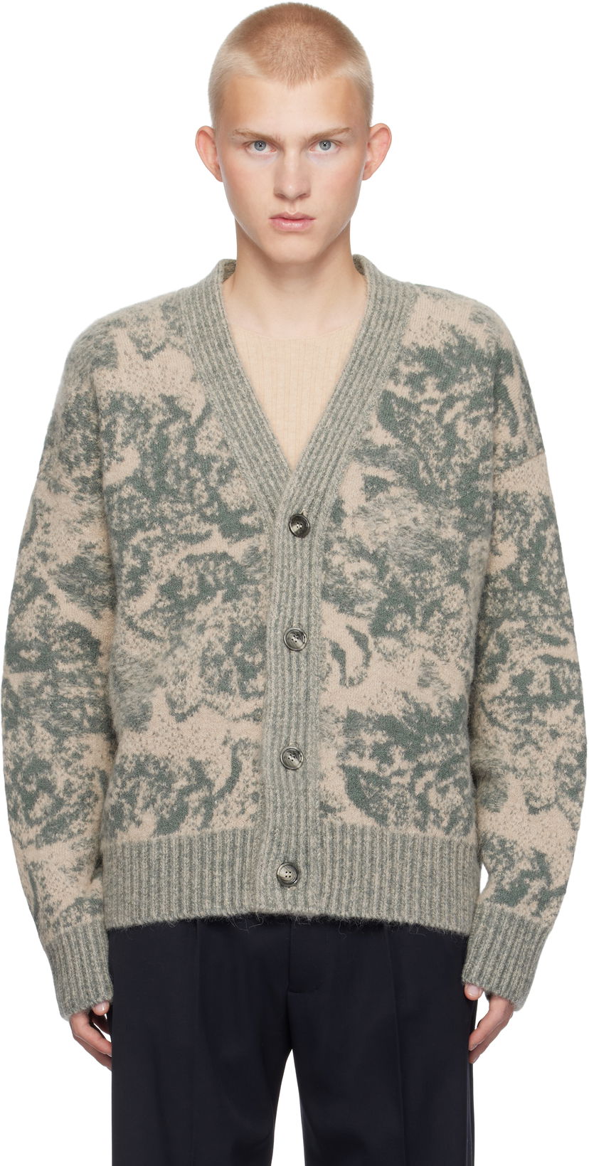 Džemper AMI Alpaca Mohair Jacquard Cardigan Zelena | UKC048.KN0060