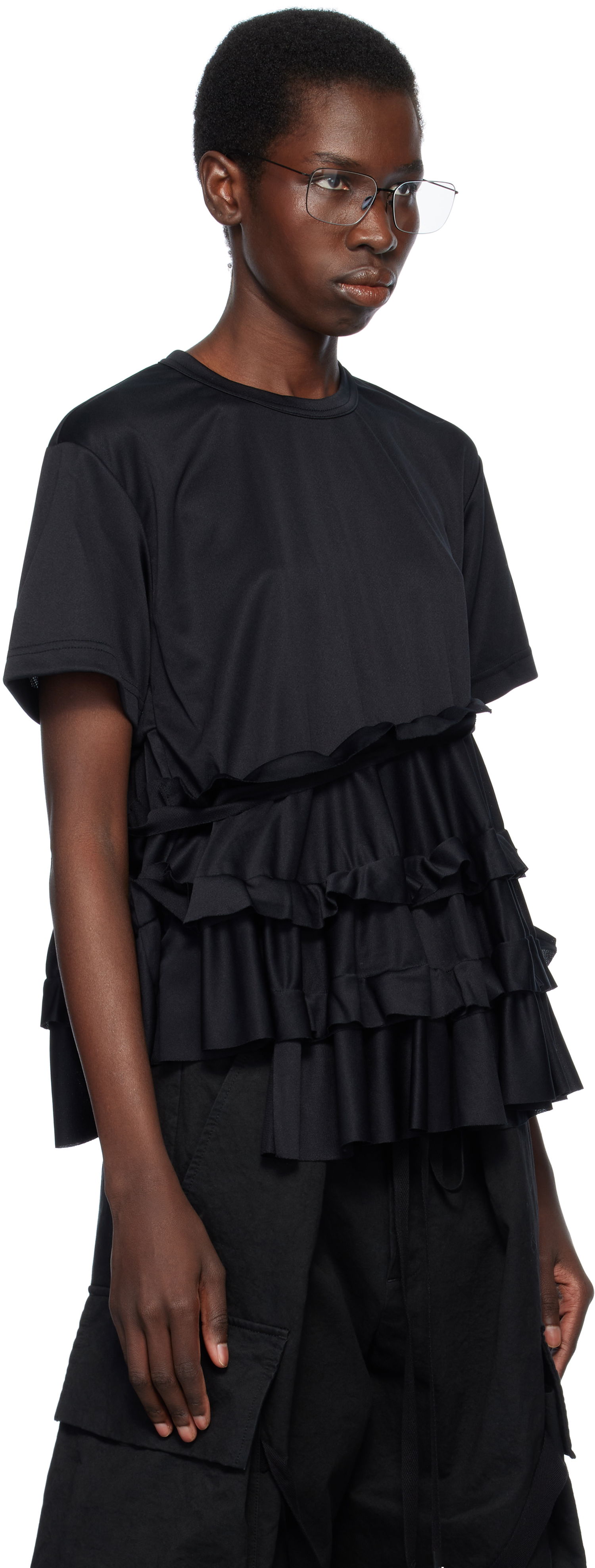Majica kratkih rukava Comme des Garçons Comme des Garçons T-Shirt with Ruffle Detail Crna | RO-T008-051-1, 1