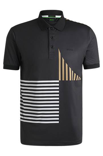 Polo majica BOSS Active Stretch-Jersey Polo Shirt with Digital Print Crna | 50539506