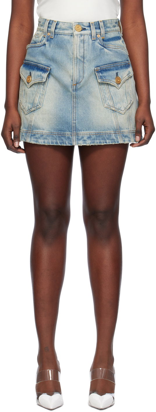 Suknja Balmain Western Denim Miniskirt Plava | CF1LA352DE04, 0