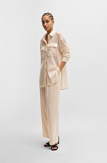 Hlače BOSS Sequined Stretch Wide-Leg Trousers Bež | 50524262, 1