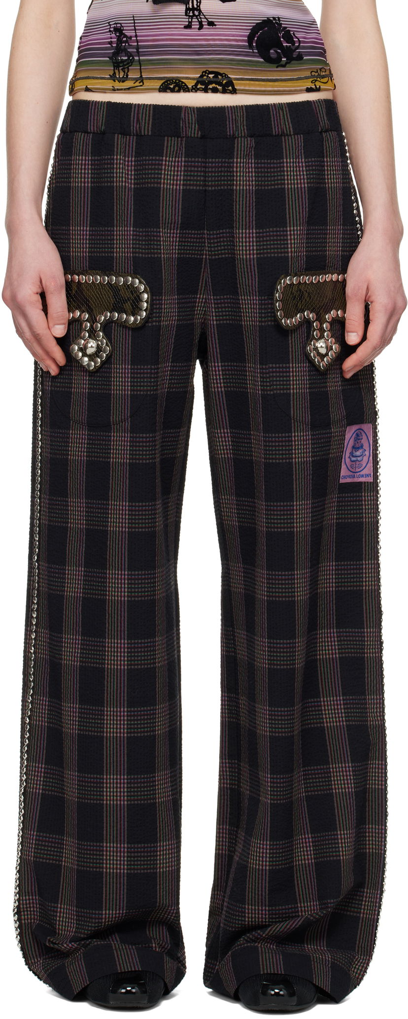Hlače Chopova Lowena Chopova Lowena Annex Plaid Trousers with Mushroom Appliqué Crna | 4099