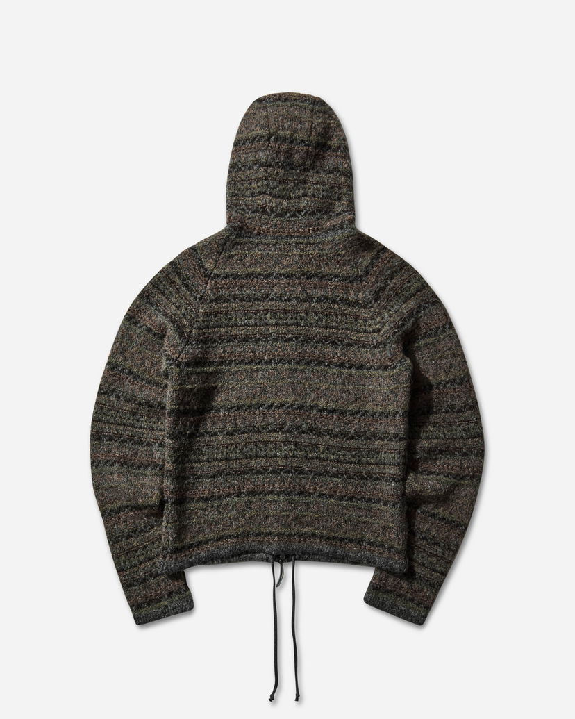 Dukserice ROA Fair Isle Felted Knit Zip-Up Hoodie Zelena | RBMW0520YA74 GRN0012