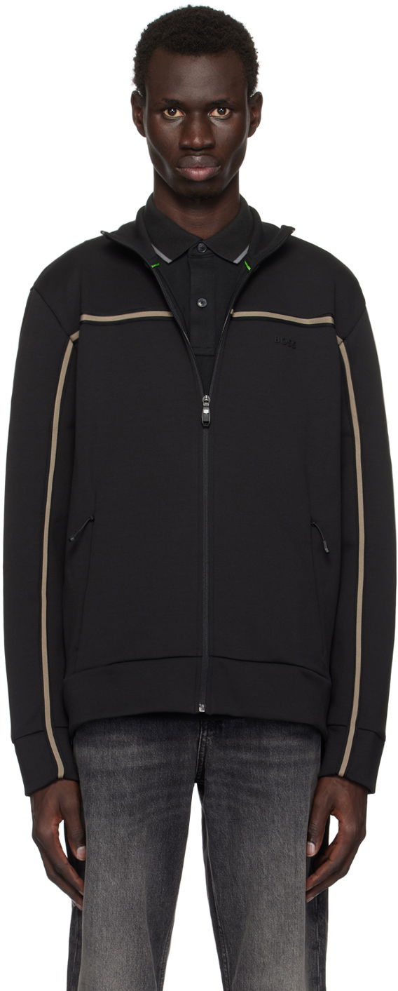 Dukserice BOSS Zip-Up Tape Insert Sweatshirt Crna | 50523896