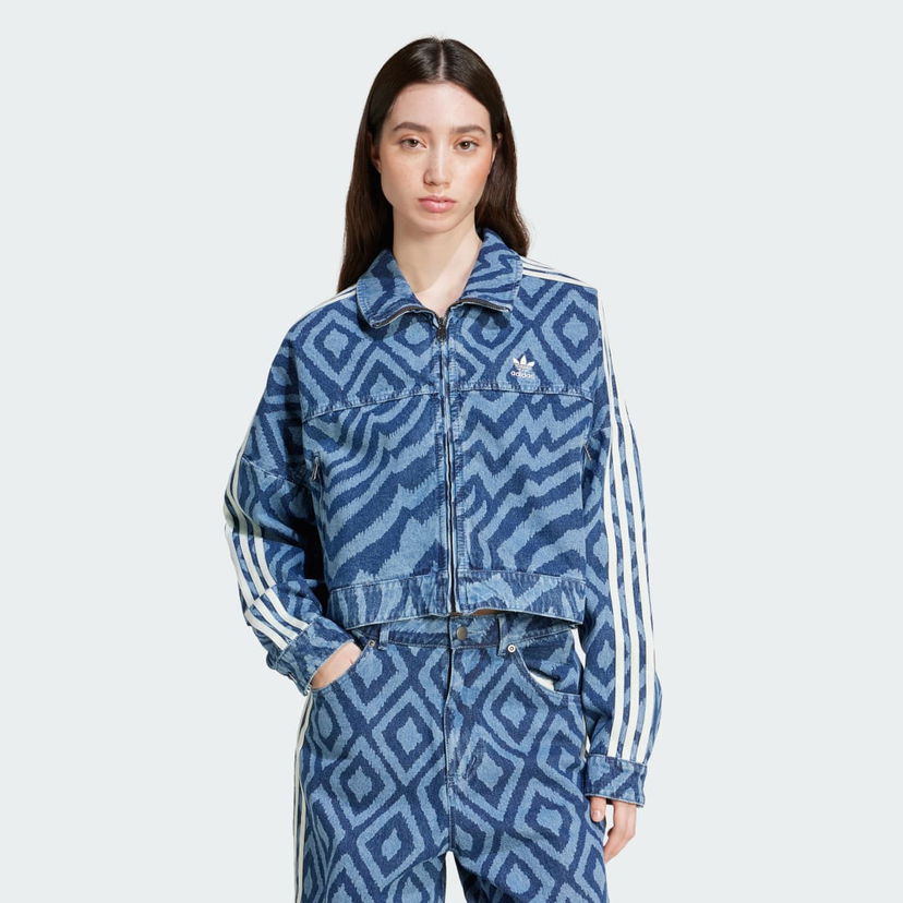 Jakna adidas Performance Sportovní bunda adidas x FARM Rio Denim Tamnoplava | IW0793